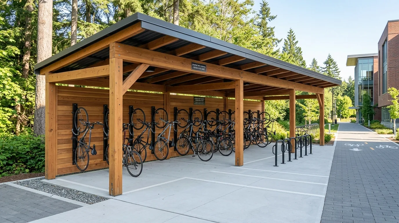 Utility room with fold-flat bike rack and accessory shelf