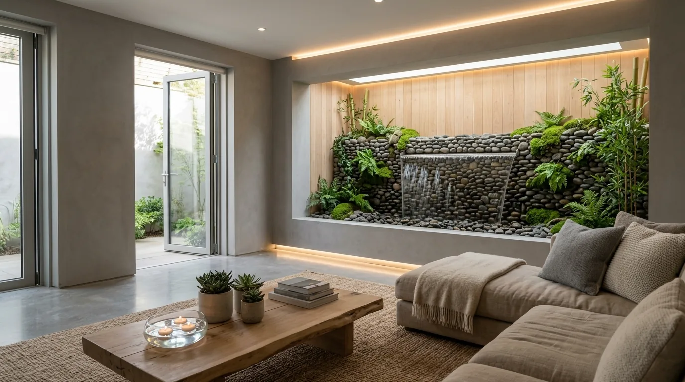 Open concept lounge with natural textures