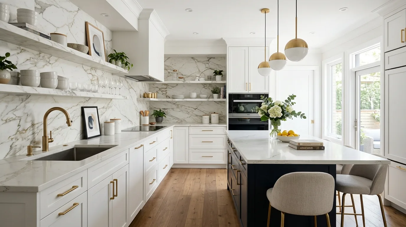 Vintage-inspired kitchen with unlacquered brass knobs and beadboard detail