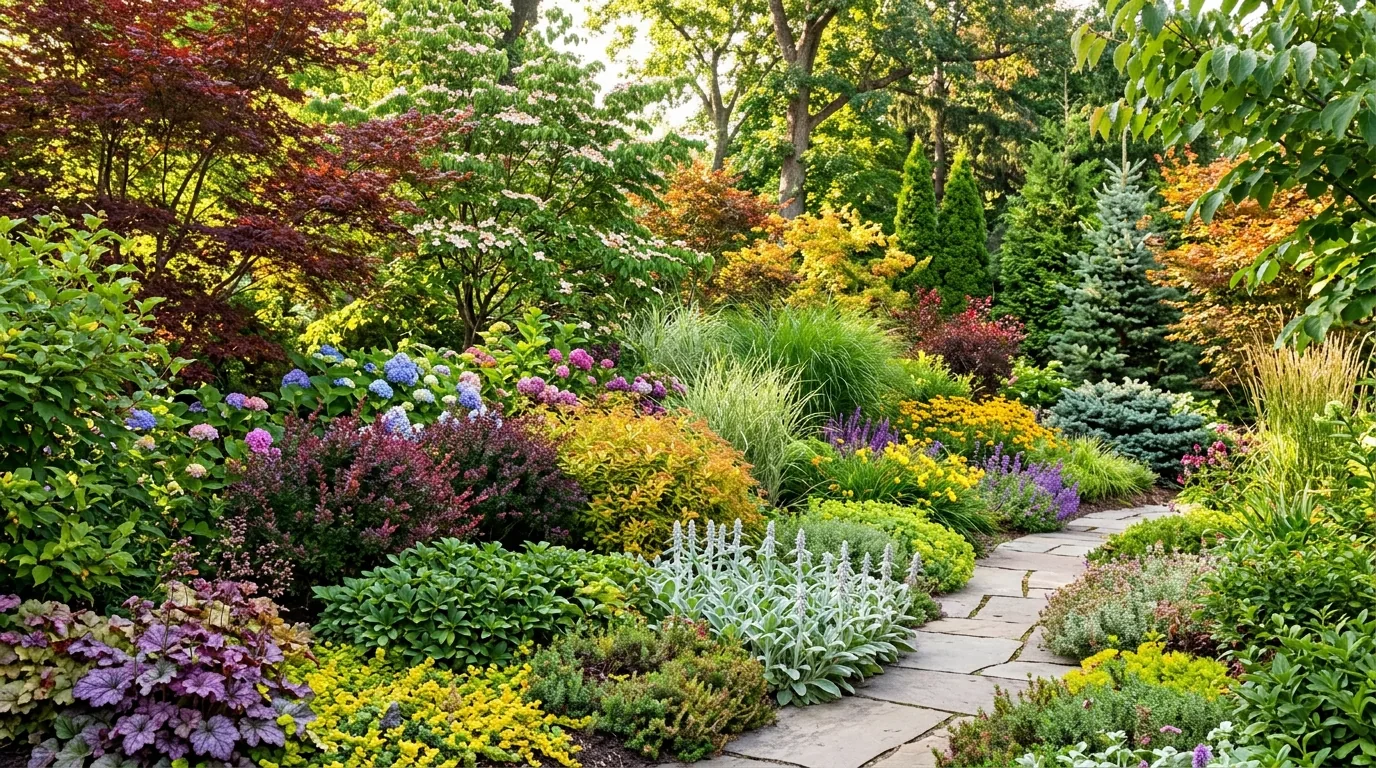 Raised bed with repeating foliage bands in lime