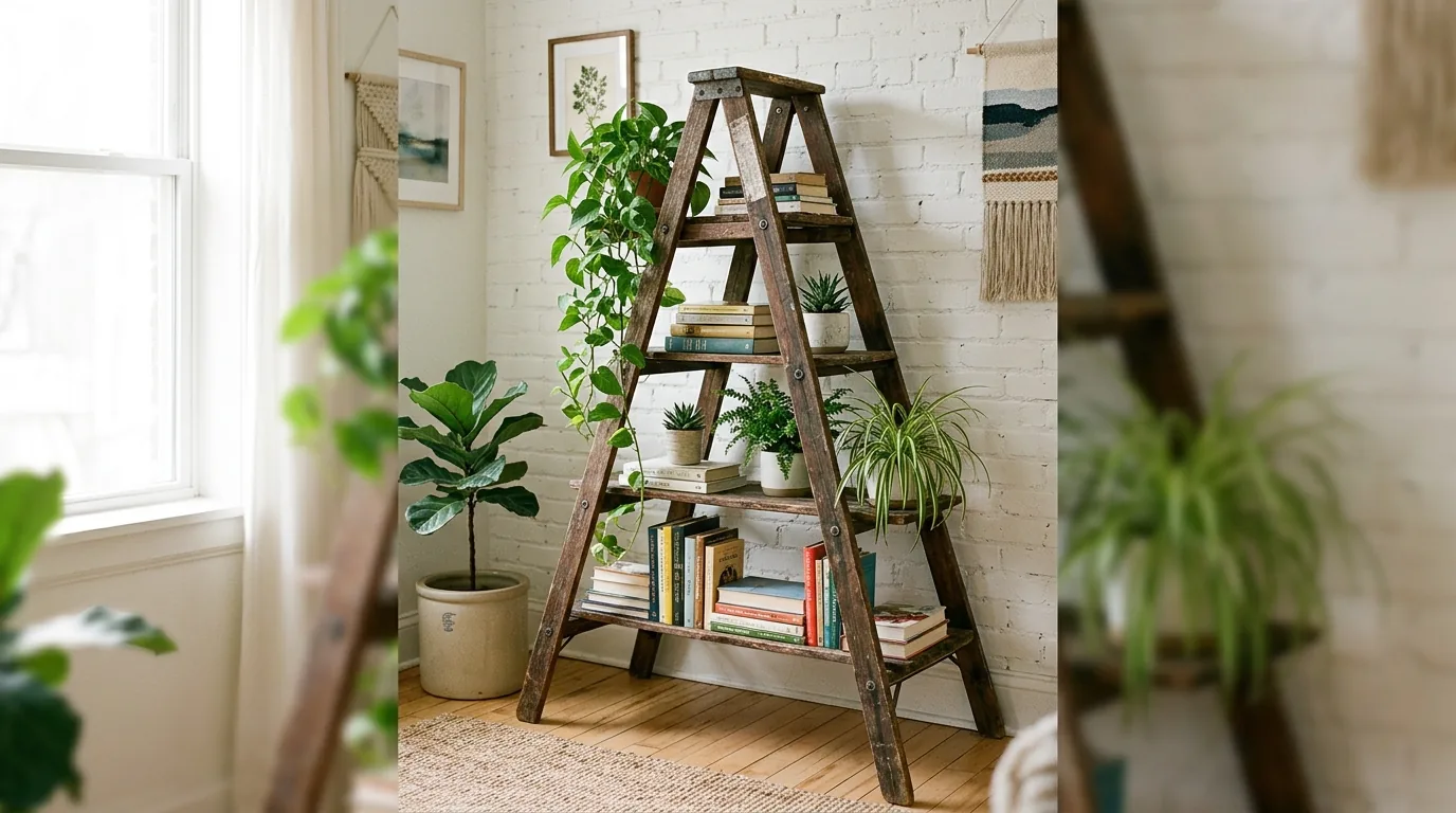 Painted crate stack used as modular bookshelf