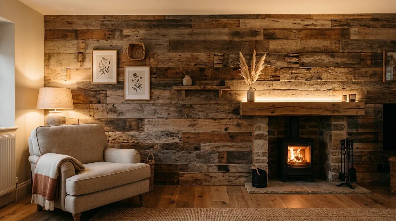 Cinematic home decor scene with layered upcycled pieces