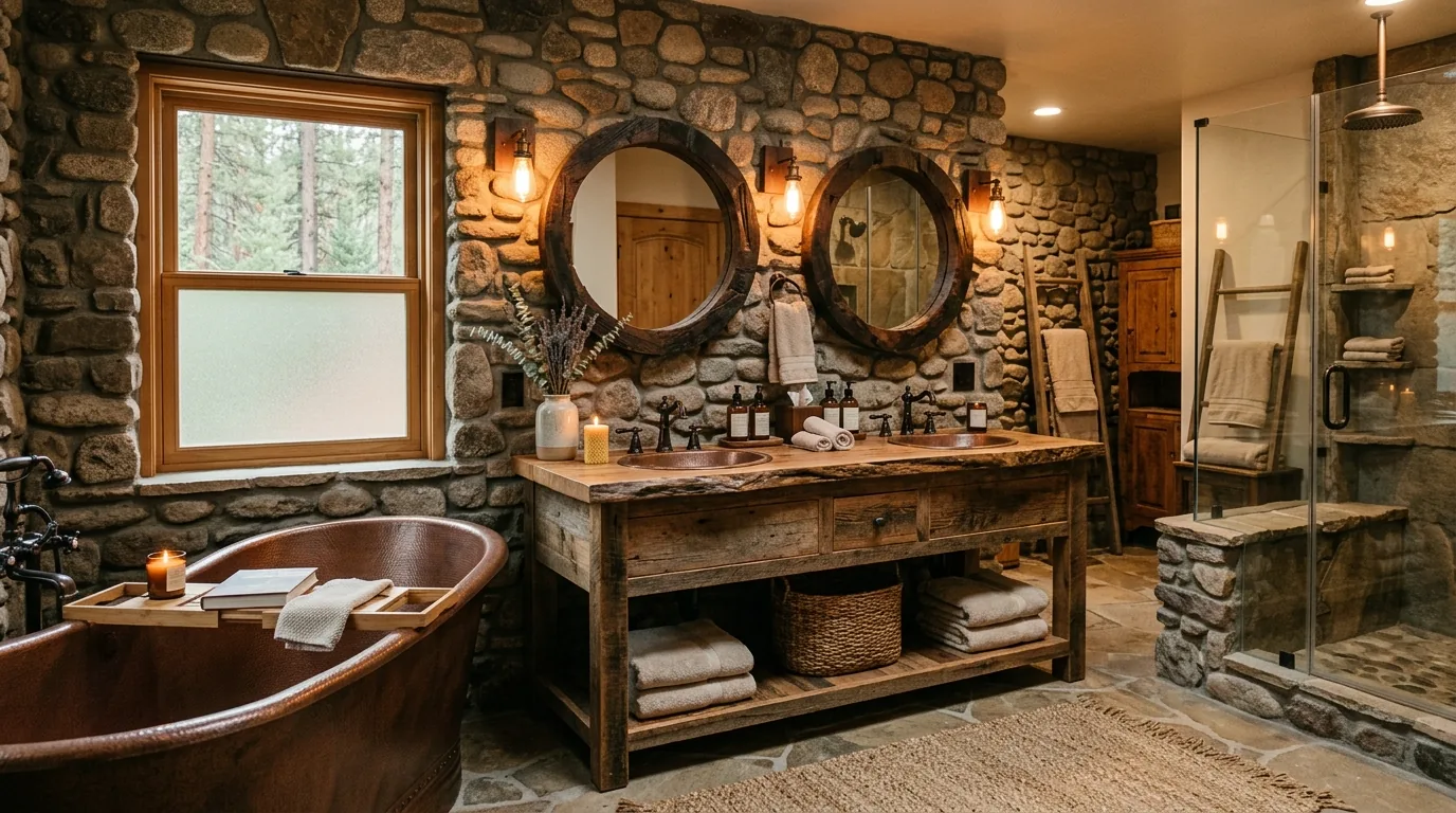 Rustic-modern family room with leather seating and textured oak accents