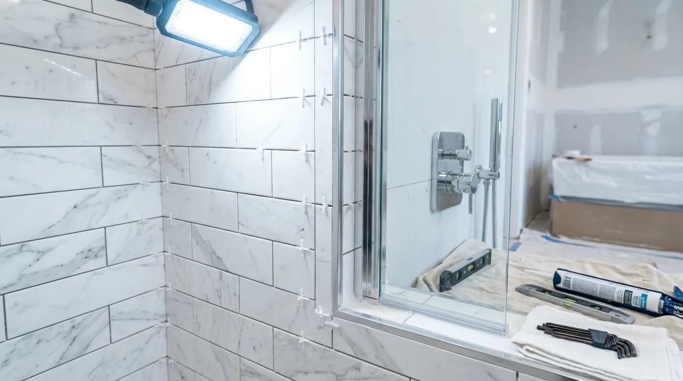 Spa-style bathroom with freestanding tub and stone textures