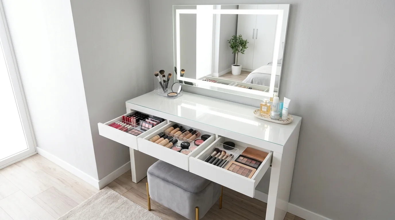 Luxury vanity drawer inserts with velvet-lined compartments