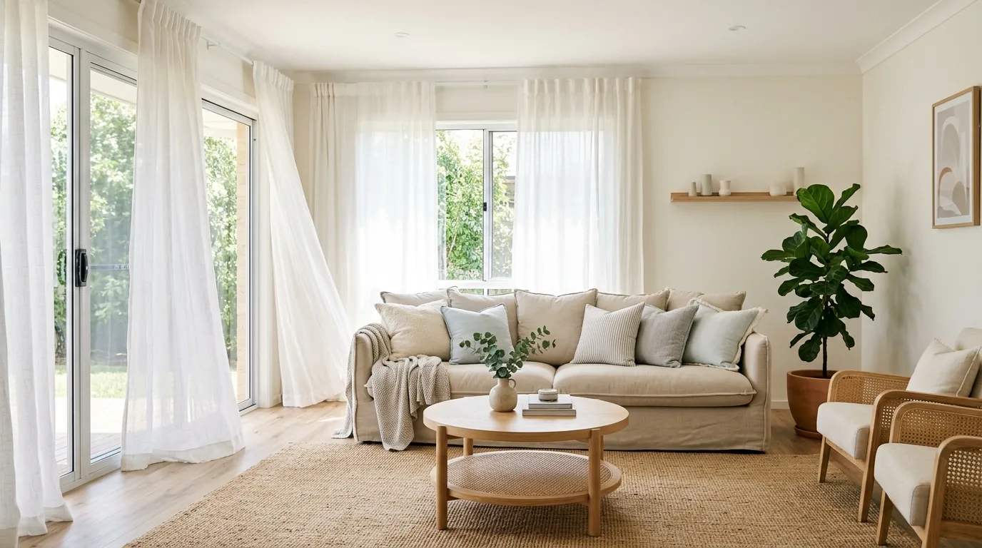Minimal spring setup with one statement vase and crisp neutral palette