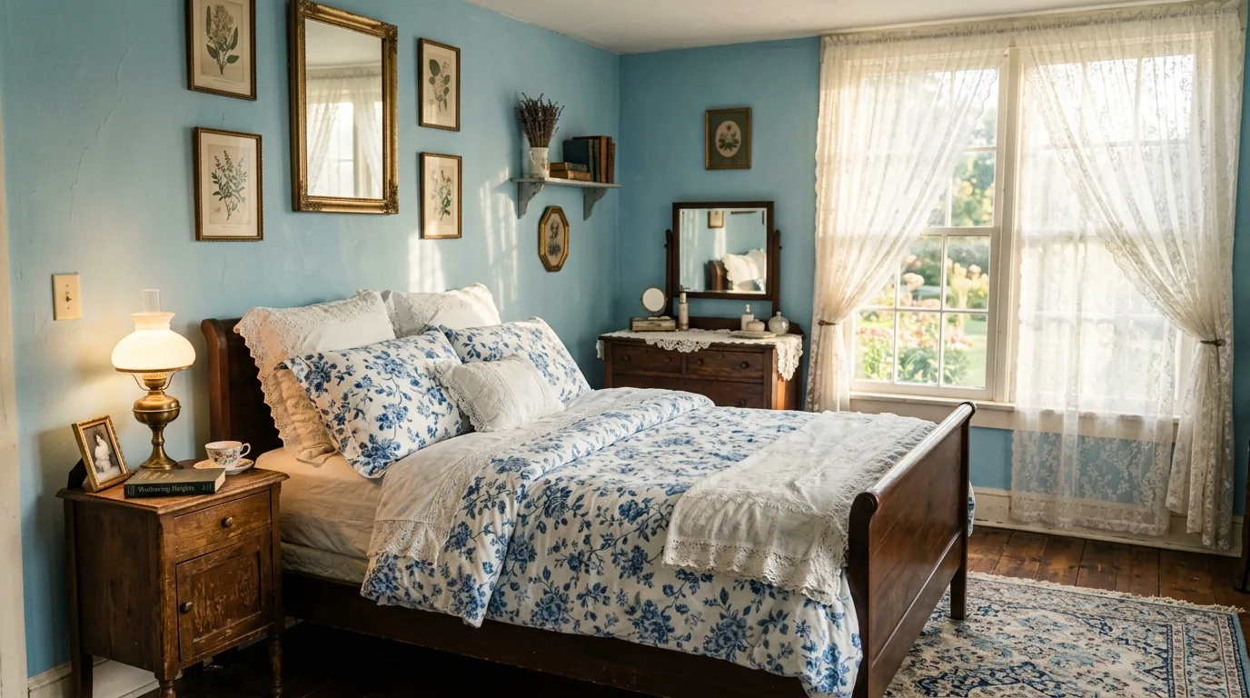 Luxury blue bedroom with paneled walls