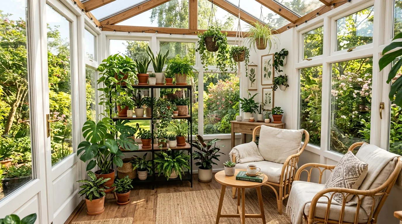 Small compact sunroom with two chairs and round table