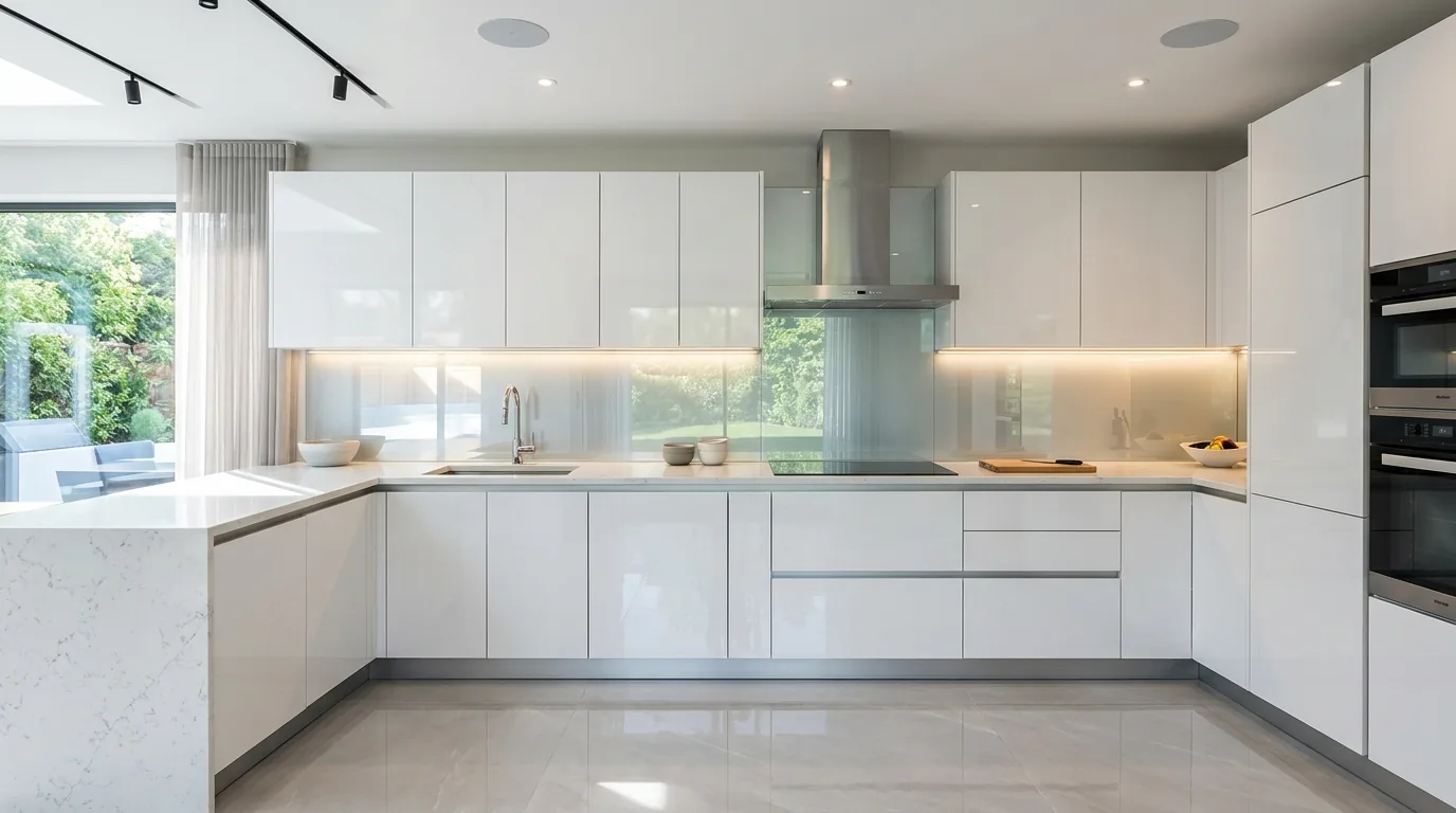 Compact contemporary kitchen with slim cabinetry and efficient corner planning