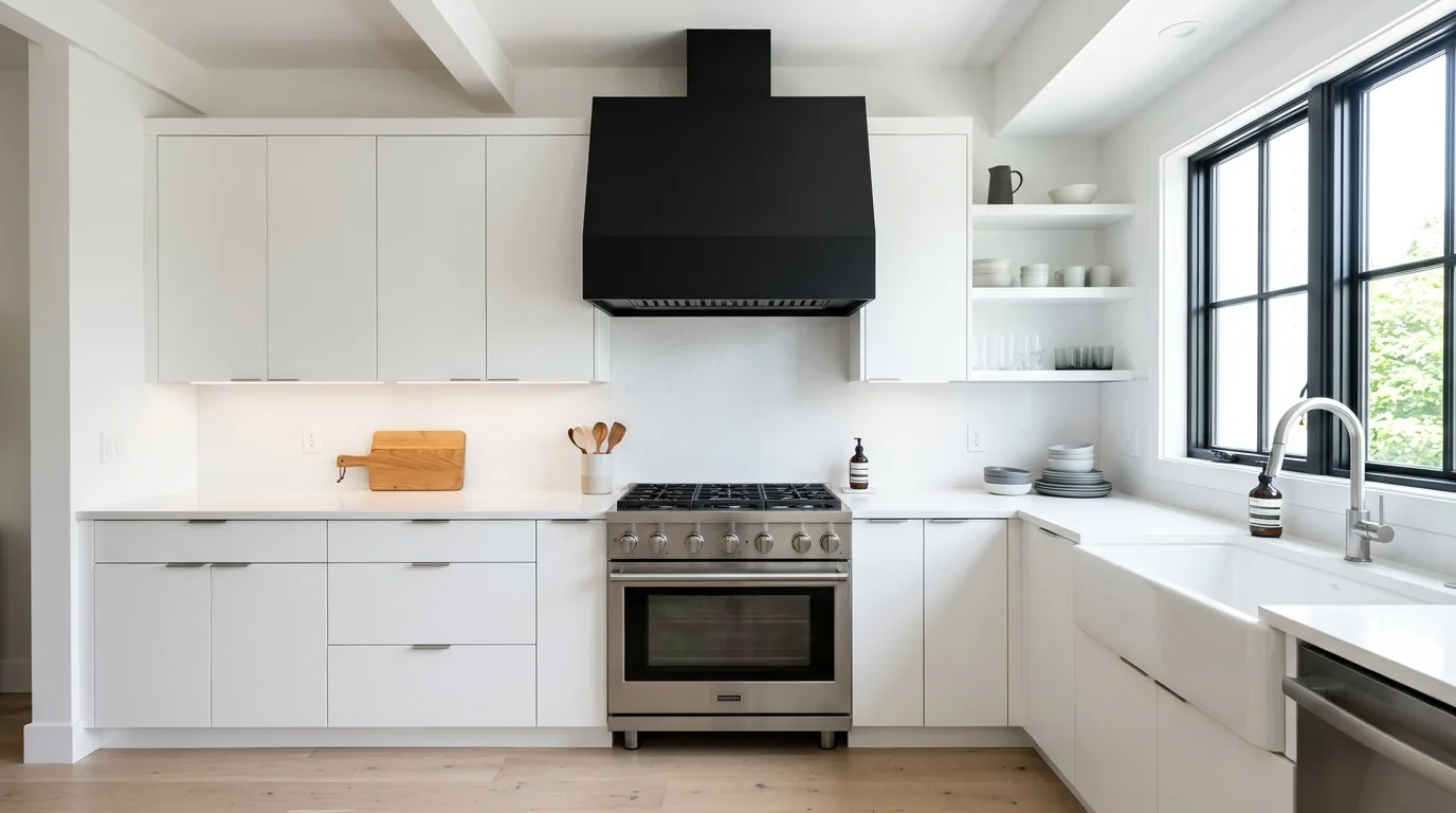 Modern hood box with slab finish and hidden vent look