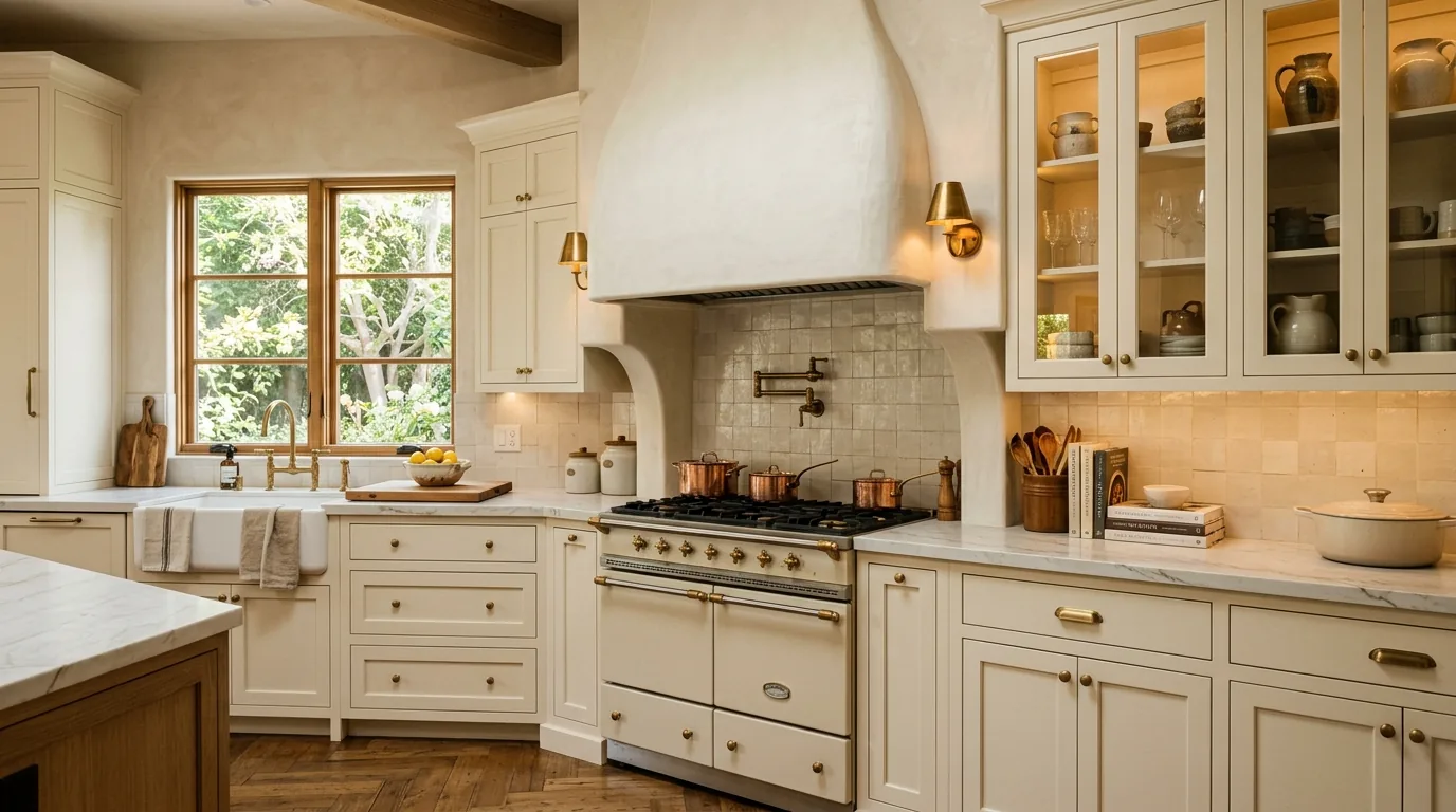 Black hood cover against pale cabinetry