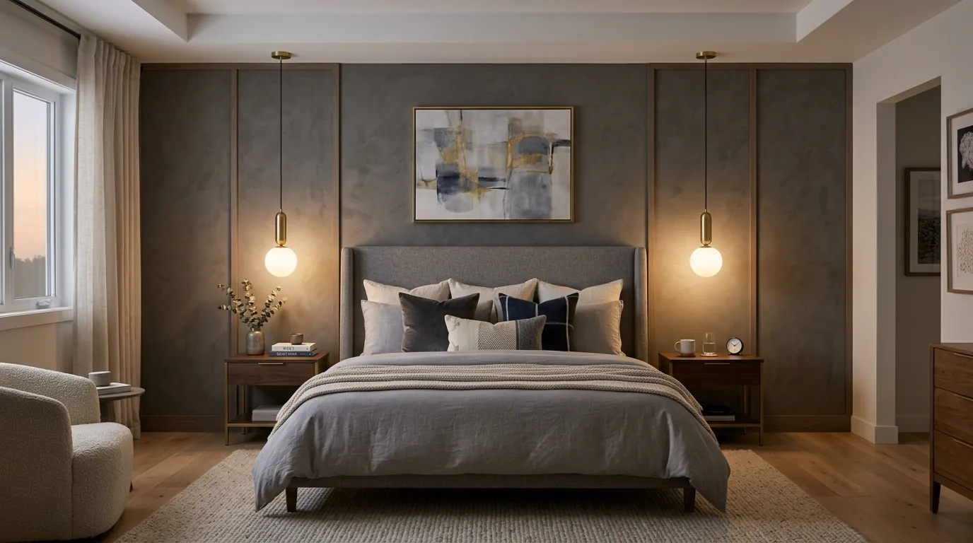Dramatic lantern-style pendant in double-height foyer