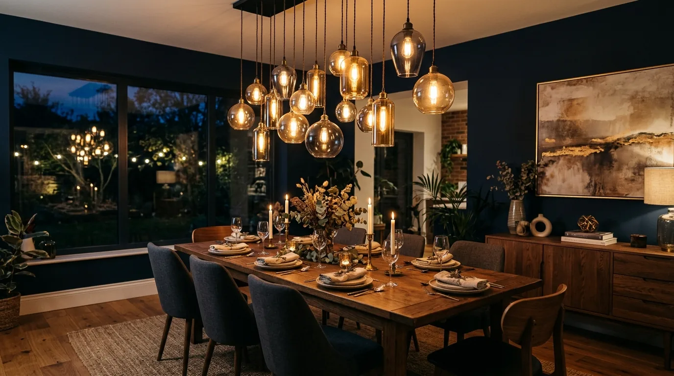 Coastal pendant in natural fiber above table