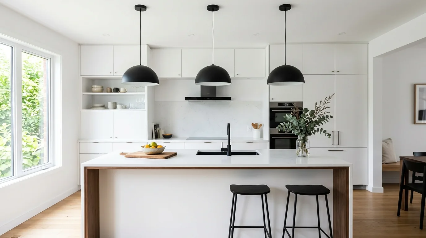 Minimal pendant over bedside table