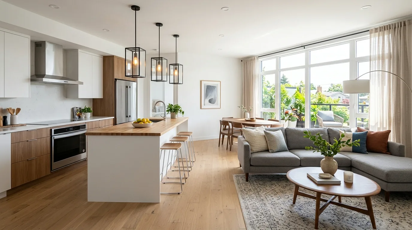 Scandinavian white pendant above round table