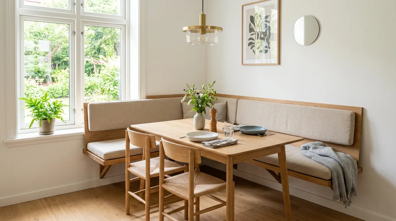 Compact dining nook with built-in banquette