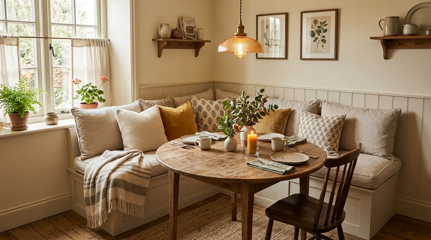 Moody small dining room with dark walls