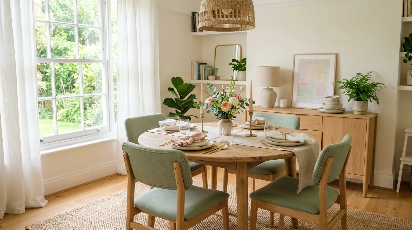 Romantic dining nook with soft drapery
