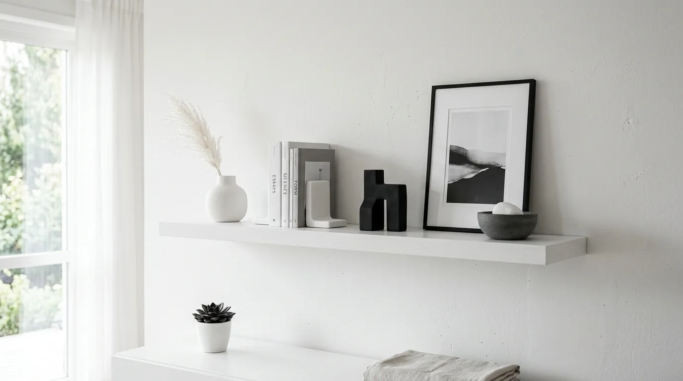Shelves with concealed storage baskets below and art-led styling above