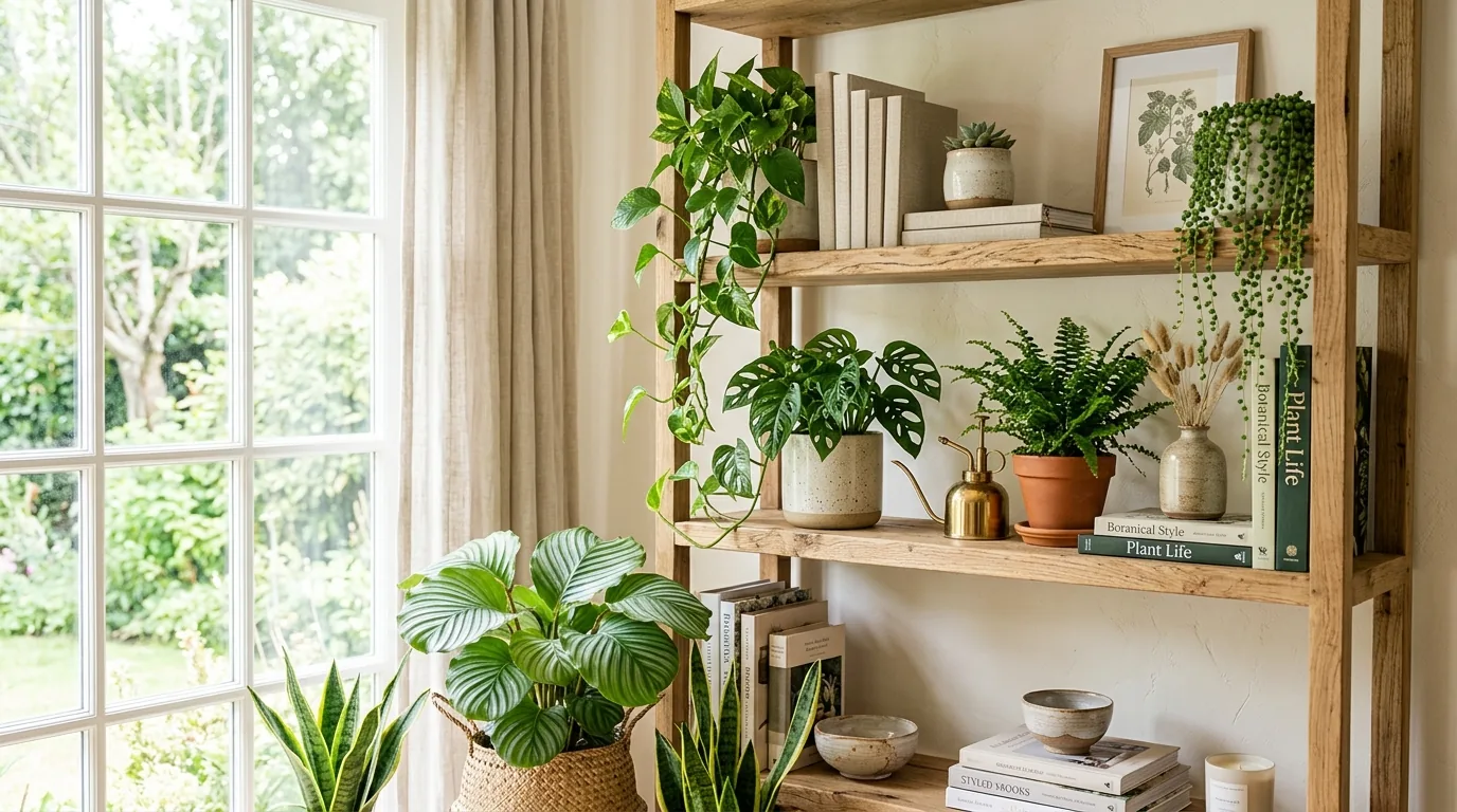 Warm modern shelves using trays to group candles and small decor