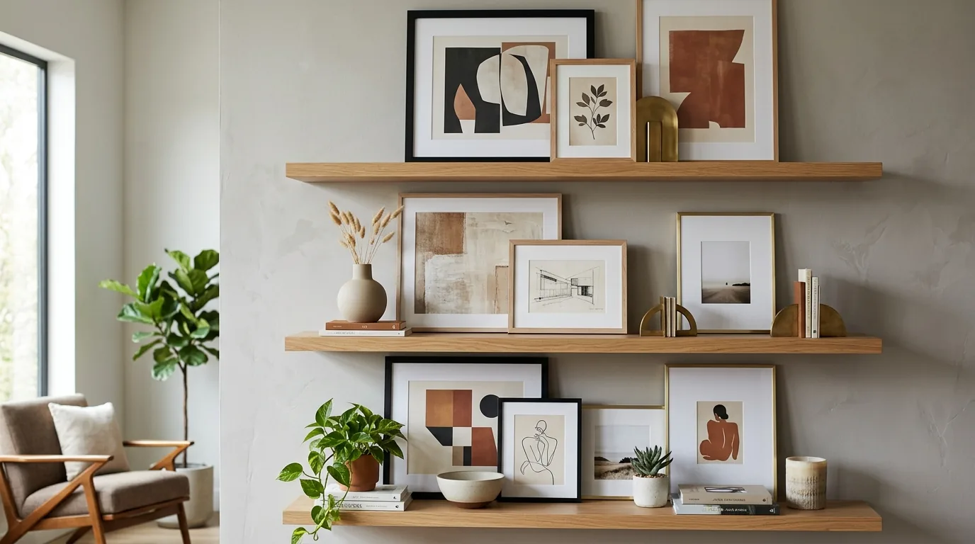 Eclectic shelves with travel finds