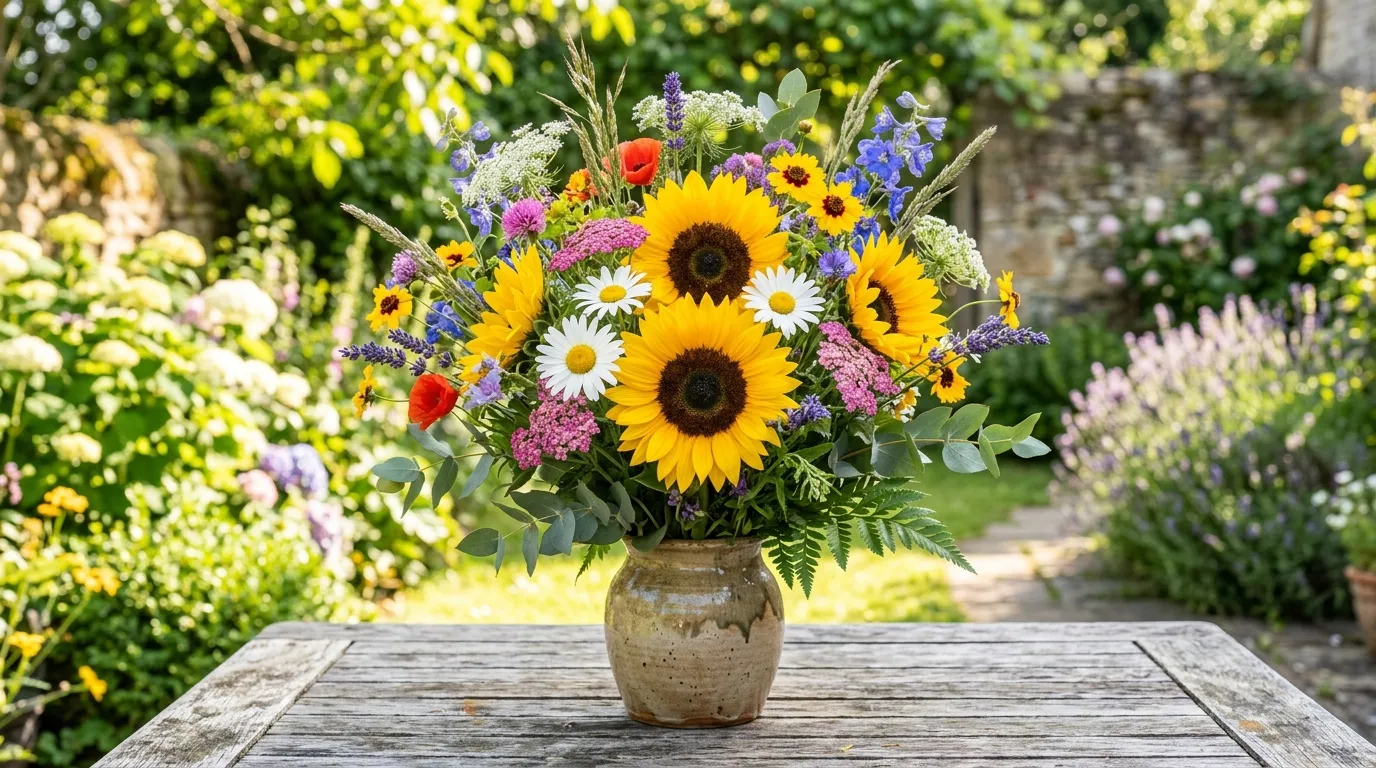 Summer bouquet with garden roses