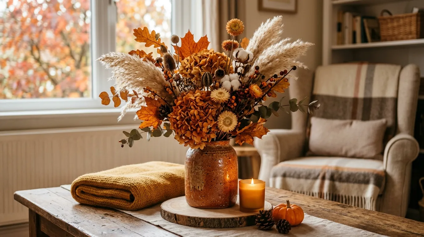 Autumn arrangement with rust dahlias