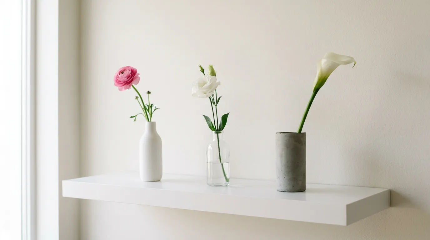 Modern ikebana-inspired arrangement with sparse branches and strong negative space