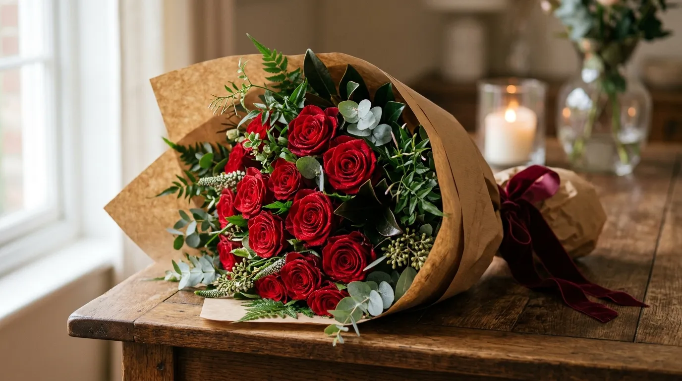 Romantic centerpiece with peonies and trailing greenery in footed bowl