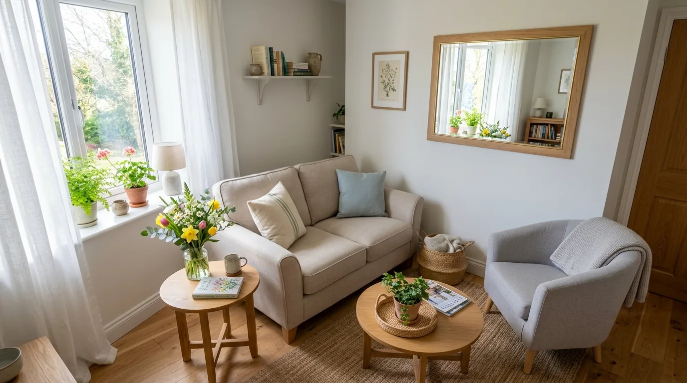 Small spring living room with compact seating