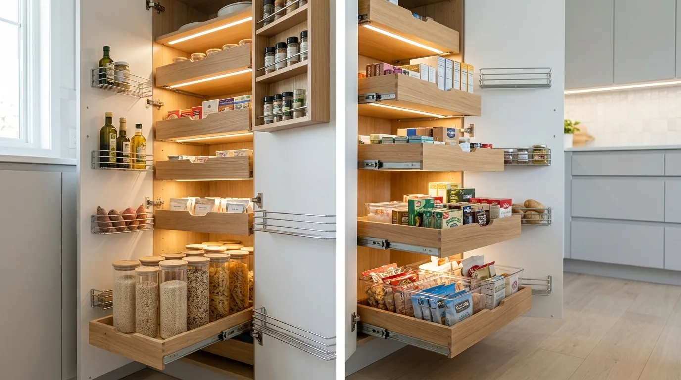 Pantry wall with floor to ceiling storage