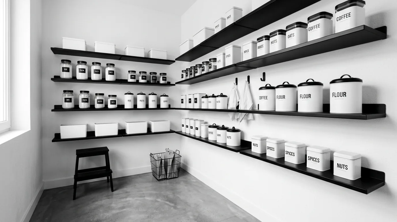 Scandinavian inspired pantry with light oak cabinetry