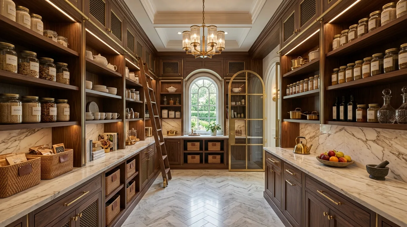 High end pantry with seamless cabinetry