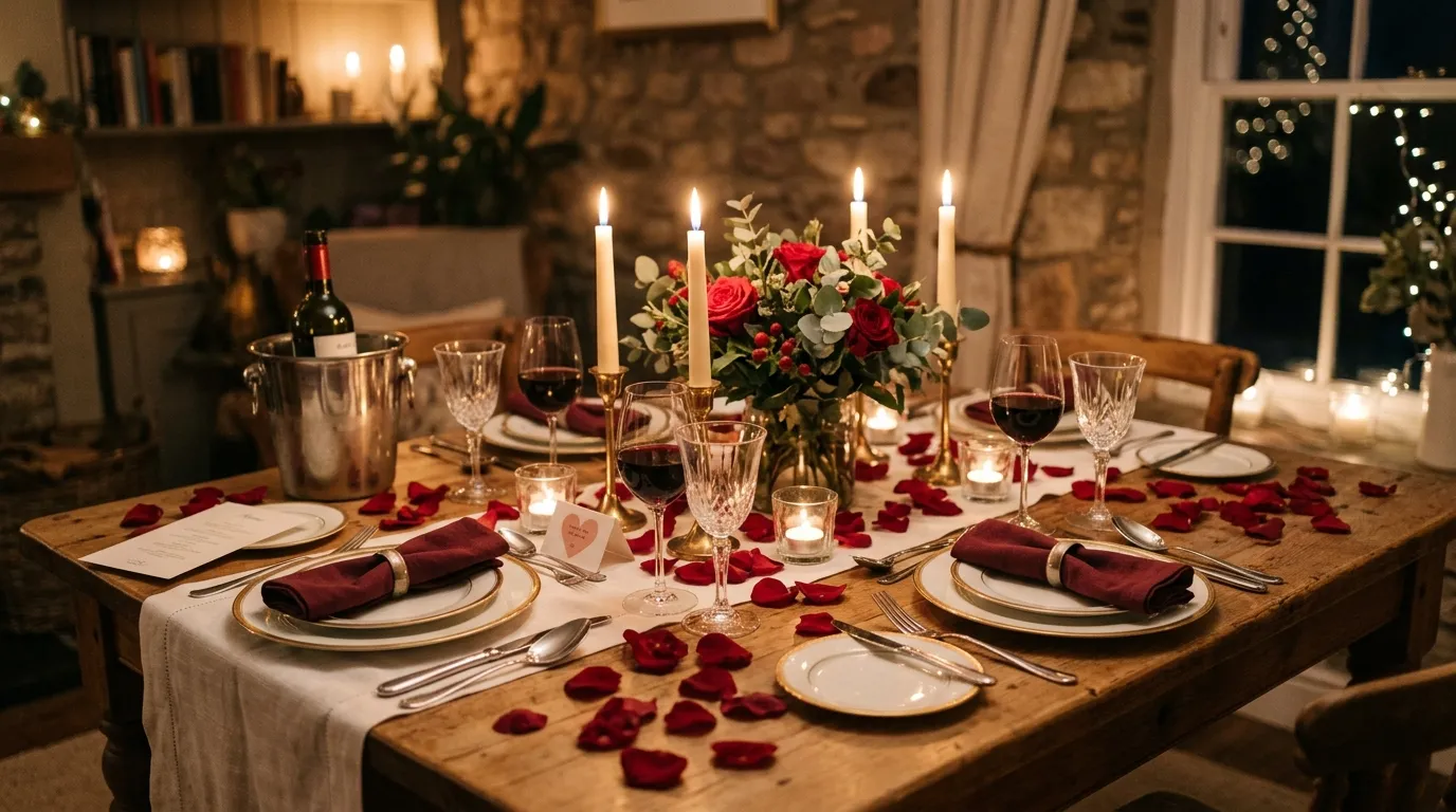 Dining table set with layered linen napkins