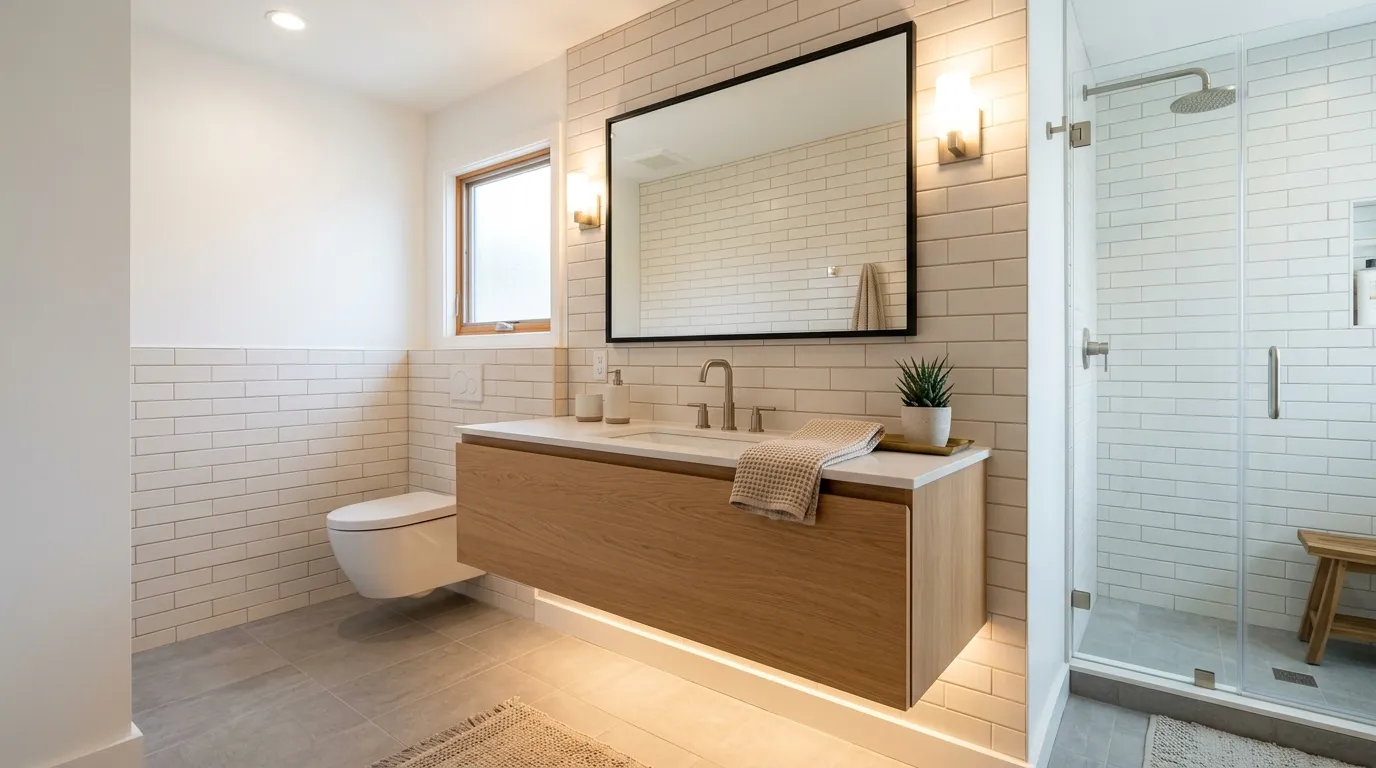 Spa-inspired bathroom with stone basin