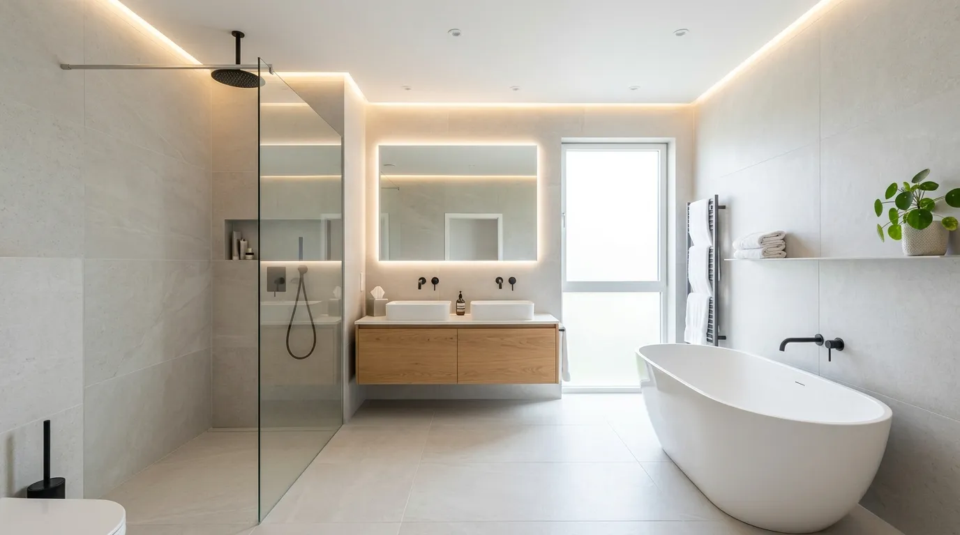 Modern small bathroom with floating sink