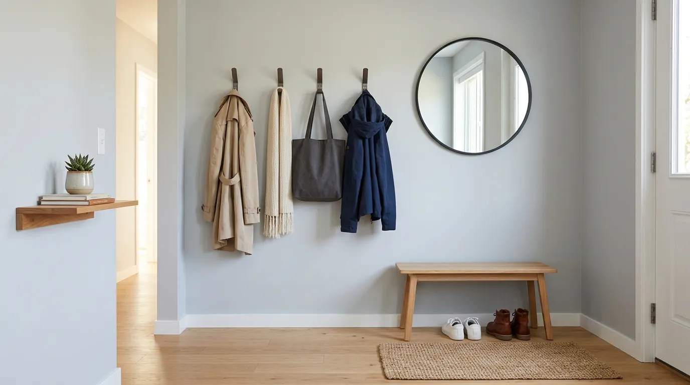 Compact foyer with built-in bench
