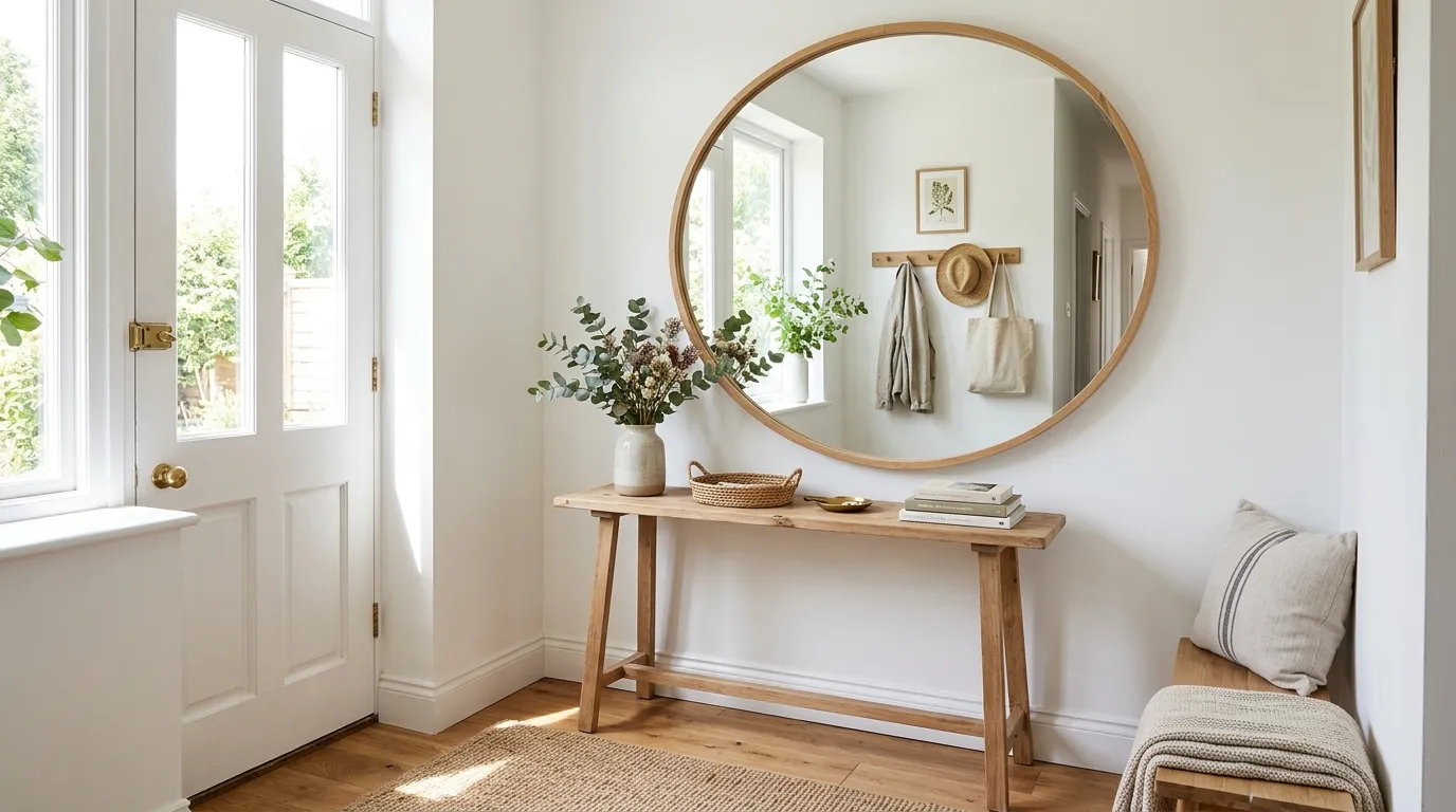 Modern entry with fluted cabinet