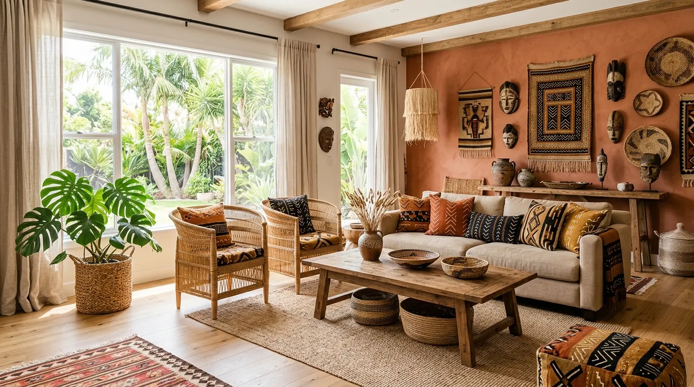 Sunlit corner with woven pendant