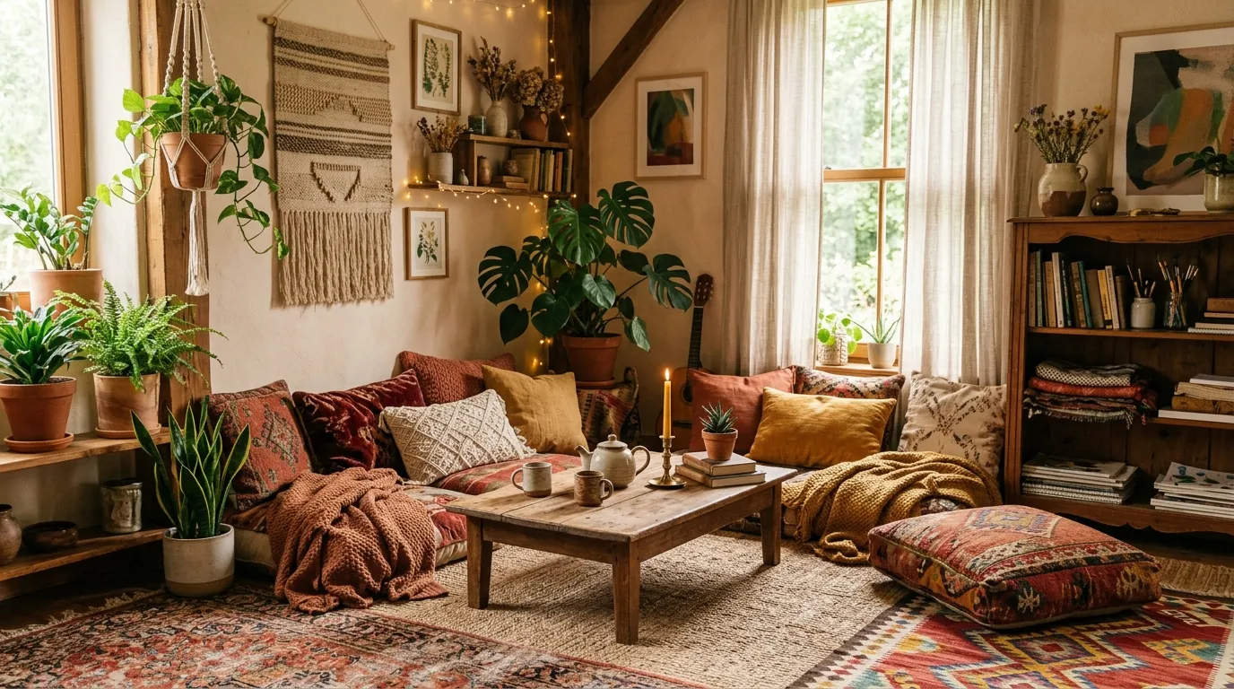 Styled shelves with carved objects