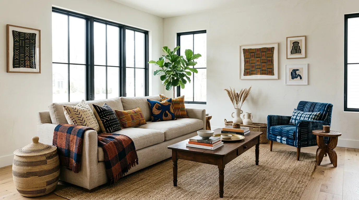 Living room with camel sofa
