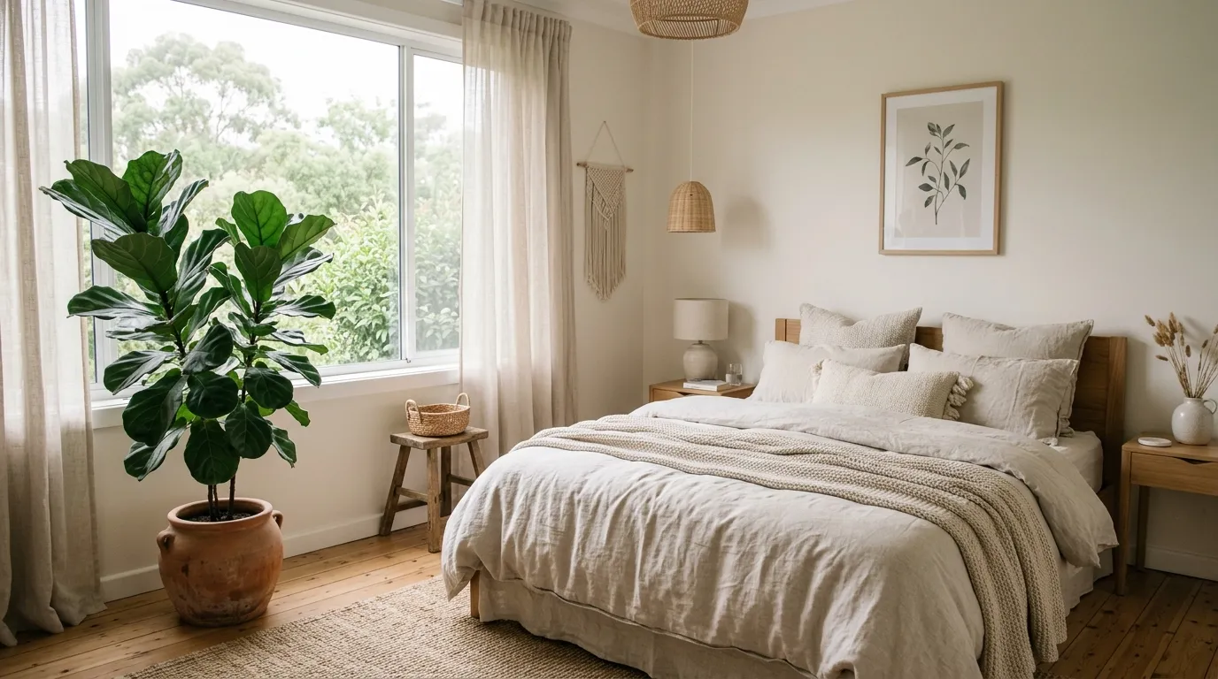 Large monstera near entry console with framed art above