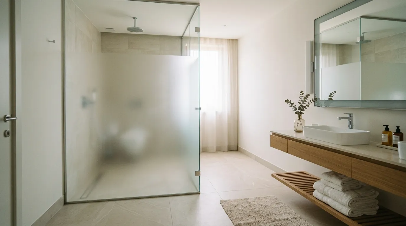 Sliding glass partition wall closing off a study nook
