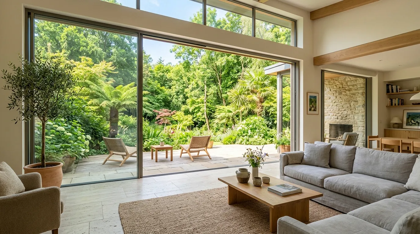 Coastal biophilic room with pale woods
