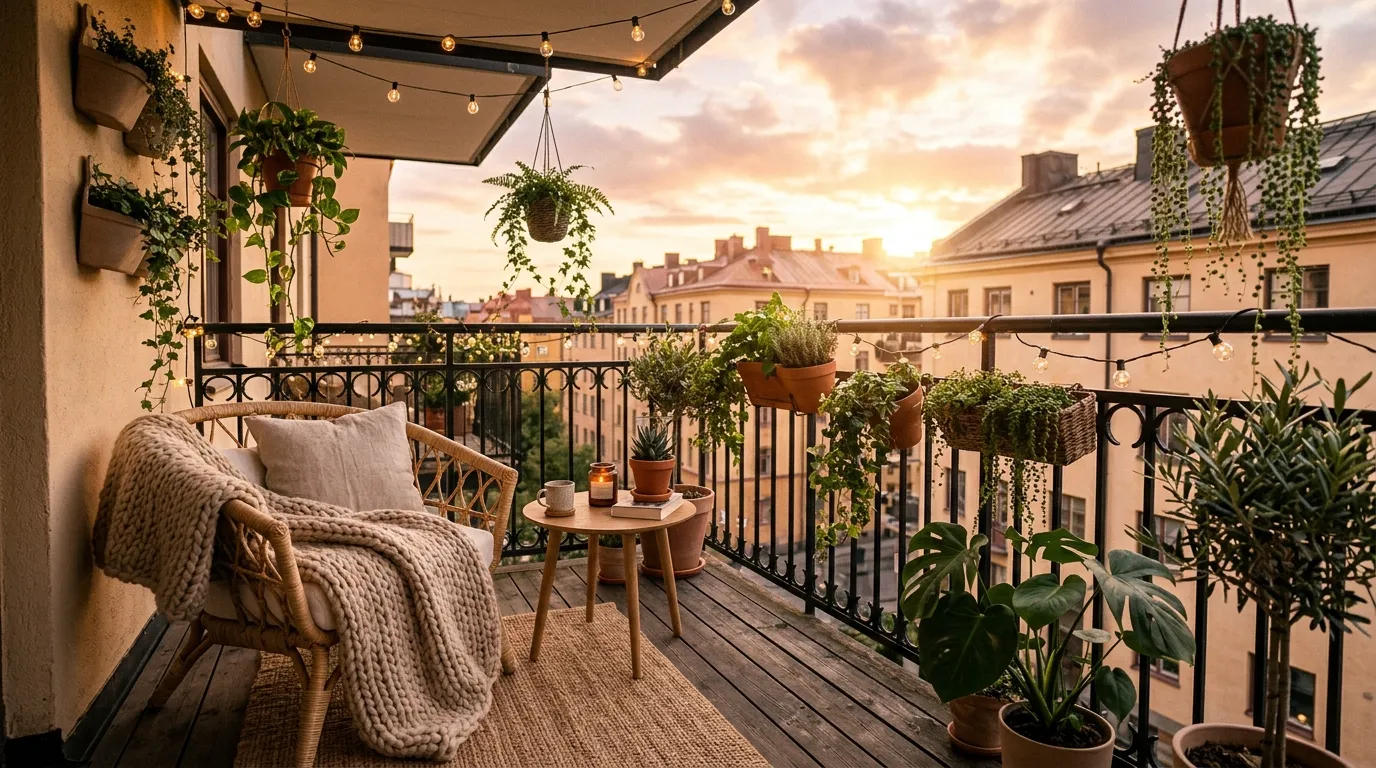 Boho balcony with floor cushions