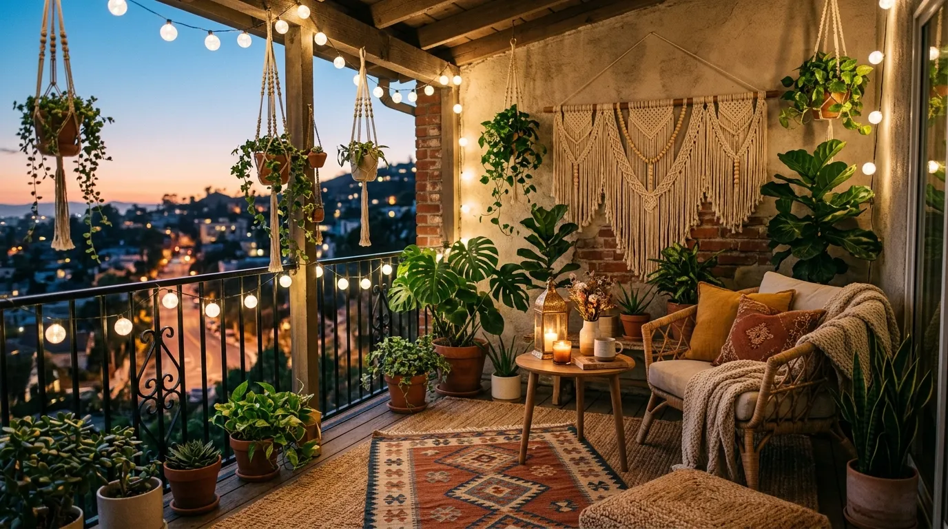 Balcony reading nook with papasan chair