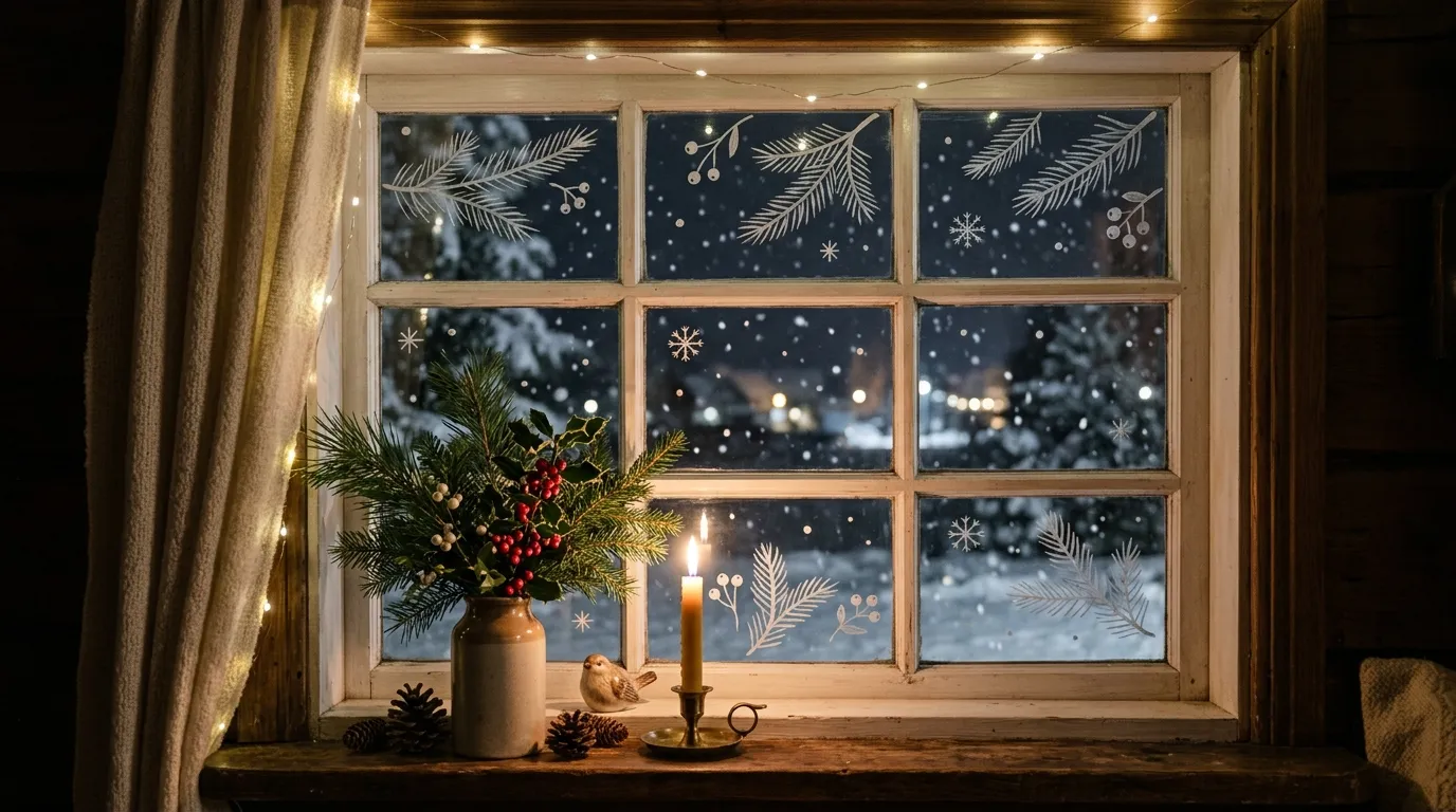 Playful kids room window with painted candy canes