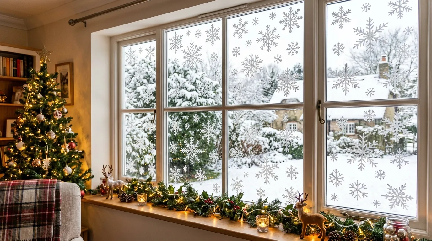 Entry window art with stars and lantern motifs