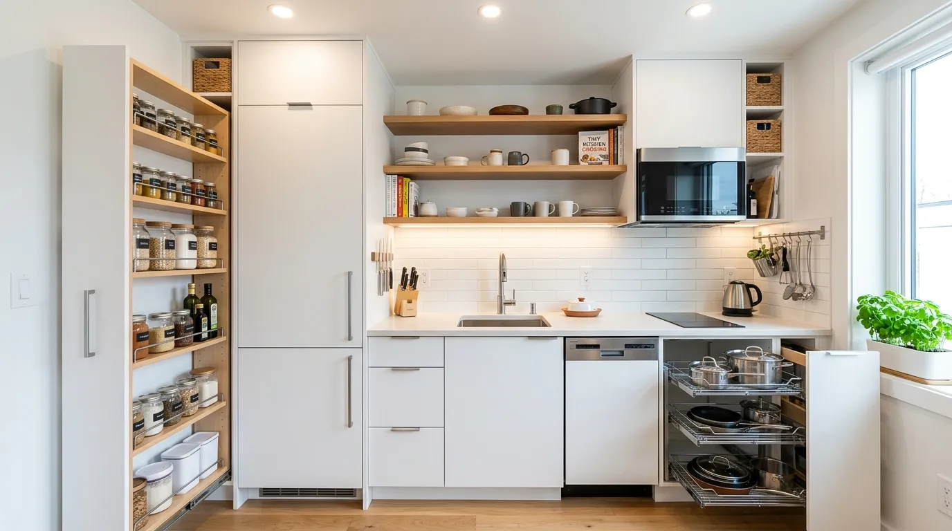 Tiny apartment entry with slim shoe cabinet