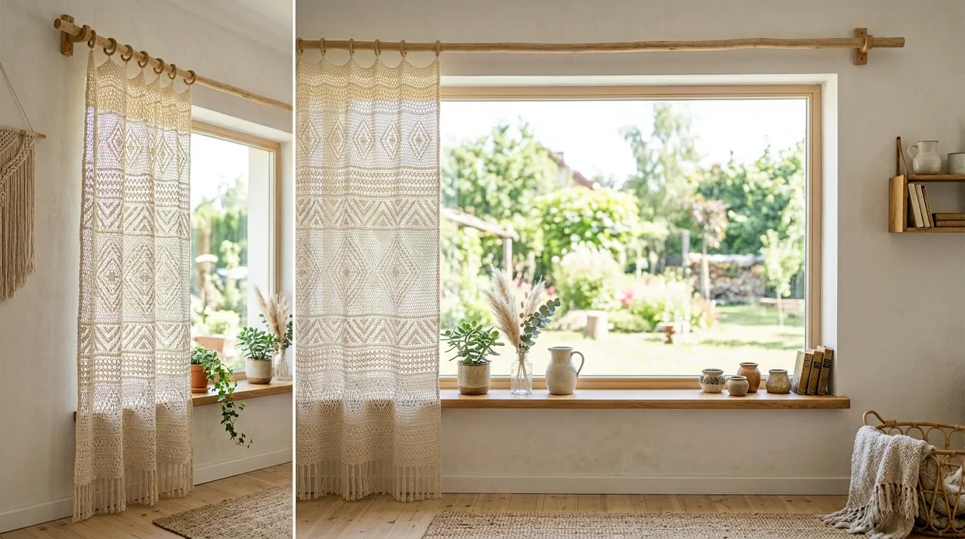 Entryway sidelight windows with slim crochet panels